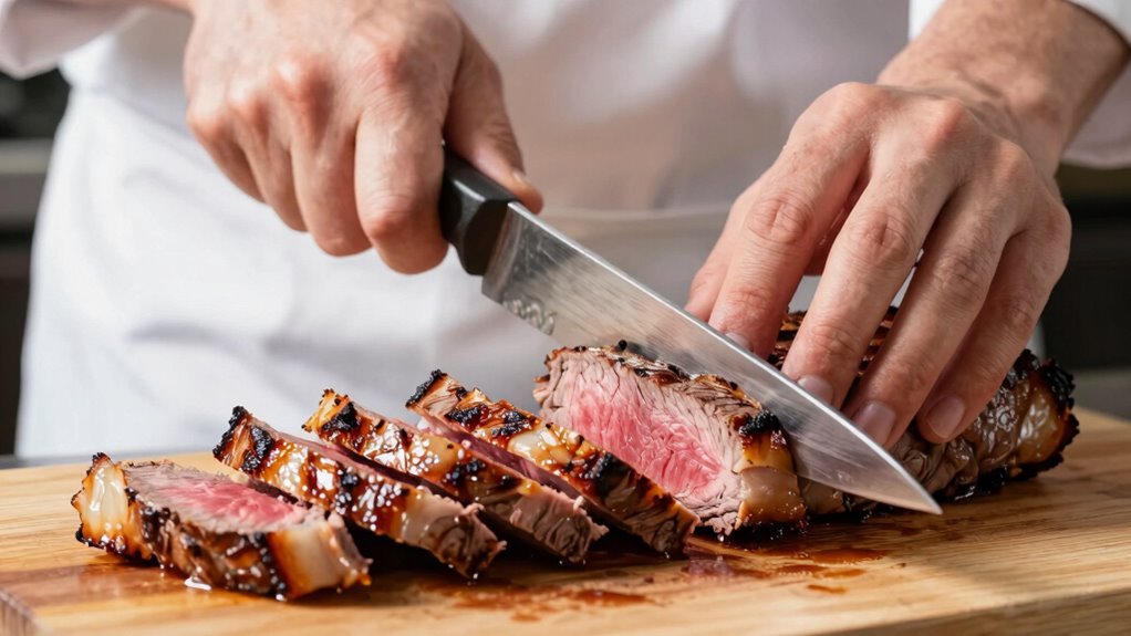 slice cooked steak thinly