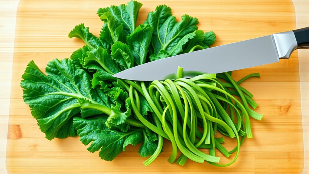 slice kale evenly precisely