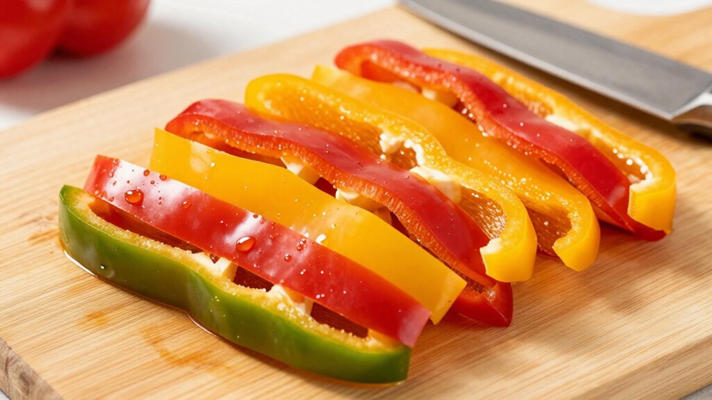 slice peppers into strips