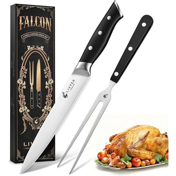 Livtek Carving Knife & Fork Set 8-Inch Stainless Steel