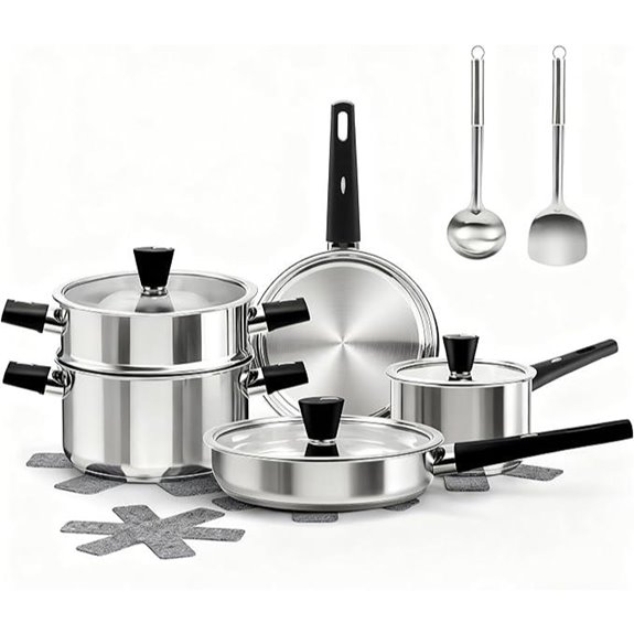 Stainless Steel 14-Piece Cookware Set with Stay-Cool Handles