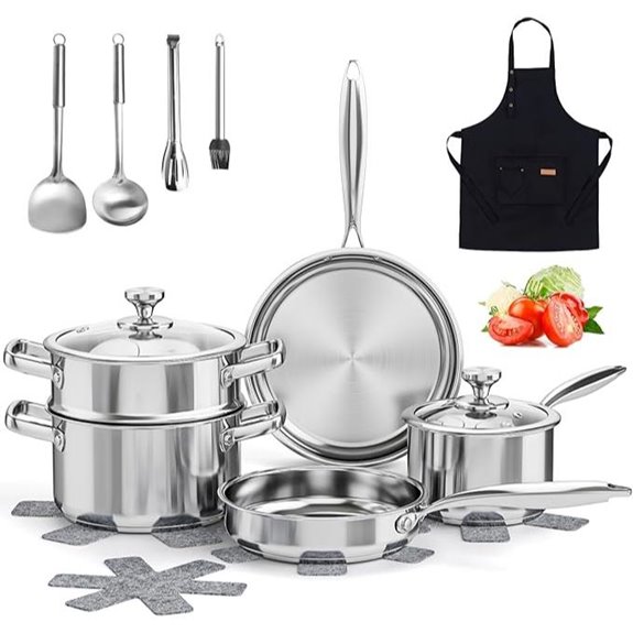 Stainless Steel 16-Piece Cookware Set with Accessories