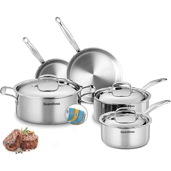 Stainless Steel 8-Piece Cookware Set Oven & Dishwasher Safe