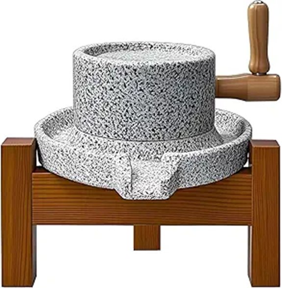 Stone Grain Mill Grinder for Home with Wooden Stand