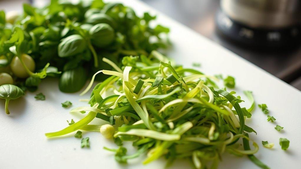 thin leafy herb strips