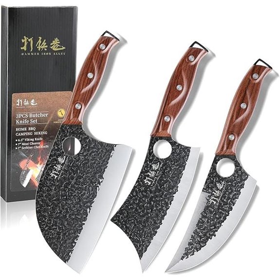 3-Piece Butcher Knife Set with Finger Hole Design