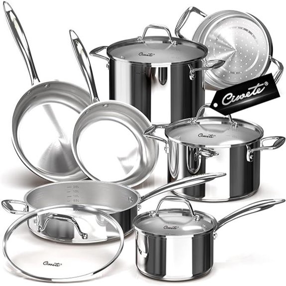 Tri-Ply Stainless Steel Cookware Set with Steamer