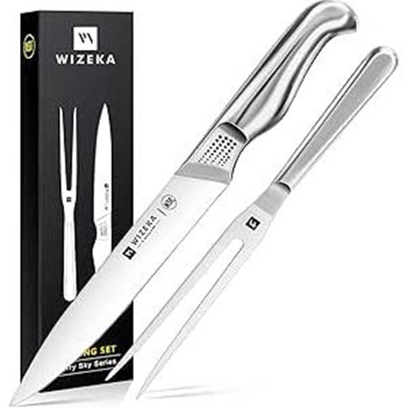 WIZEKA 8-inch Turkey Carving Knife & Fork Set