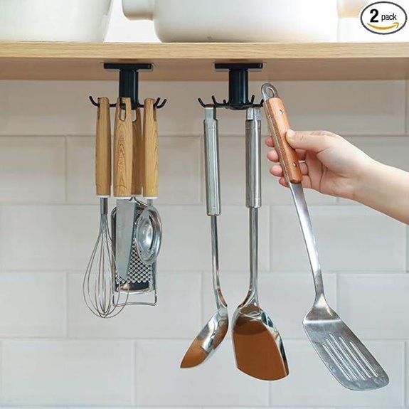 2PCS Under Cabinet Hooks with 360° Rotation