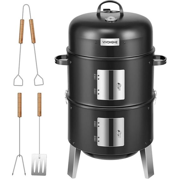 VIVOHOME 3-in-1 Charcoal Smoker with Thermometer