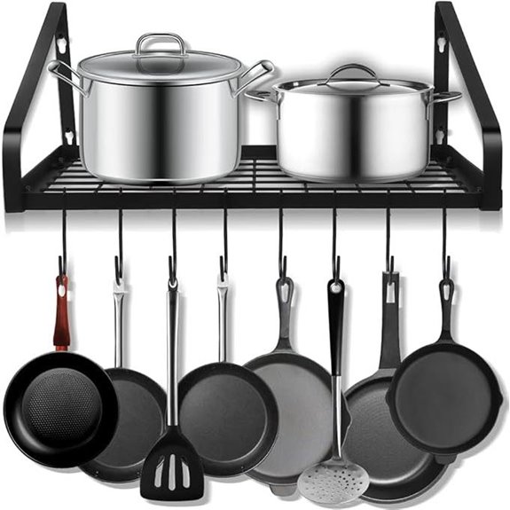 Wall Mounted Pots & Pans Rack with 8 Hooks
