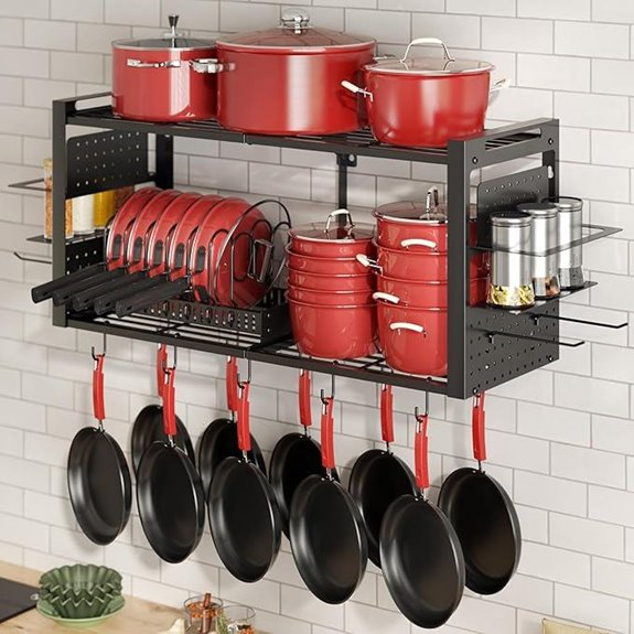 31-Inch Wall-Mounted Pot Rack with Hooks and Organizer