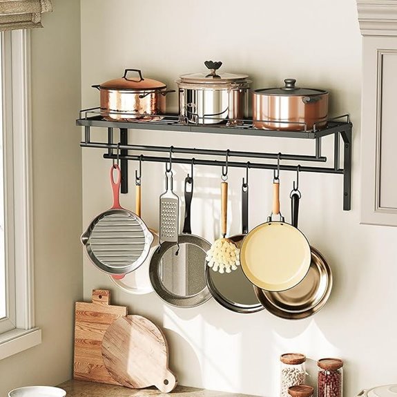 Wall-Mounted Metal Pot Rack for Kitchen Organizing
