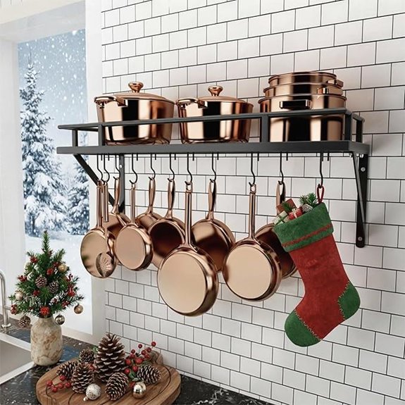 Kitchen Pan Pot Rack Wall Mount with Hooks