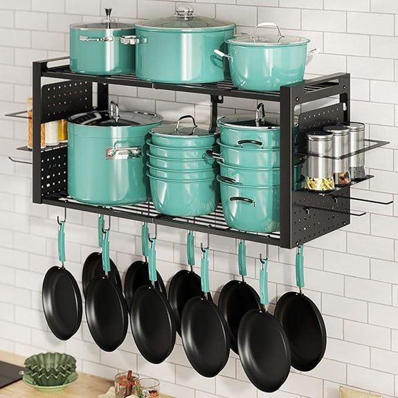 31-Inch Wall-Mounted Pot Rack with Hooks and Spice Rack