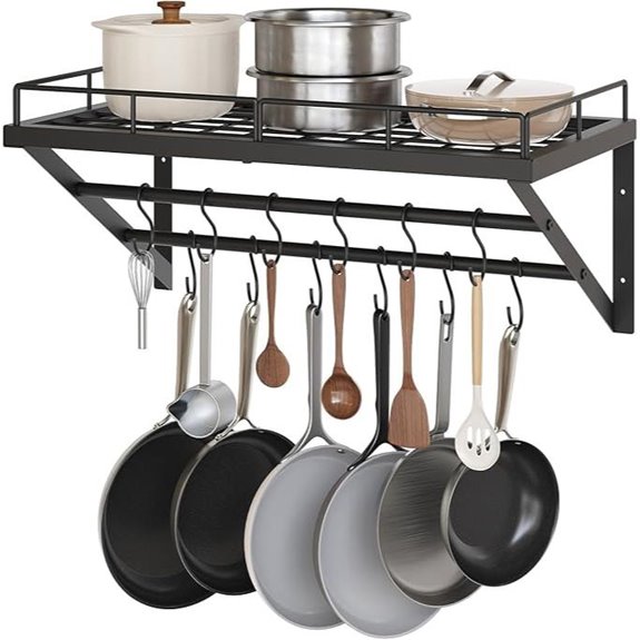 Wall Mounted Pot Rack with 12 S-Hooks and Rails