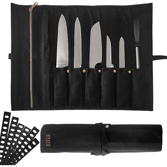 Chef Knife Roll Bag with 6 Slots and Waterproof Fabric