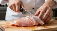 evenly divide chicken breasts
