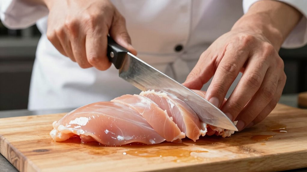 evenly divide chicken breasts