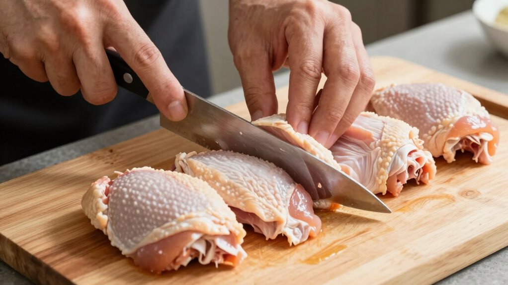 evenly portion chicken thighs