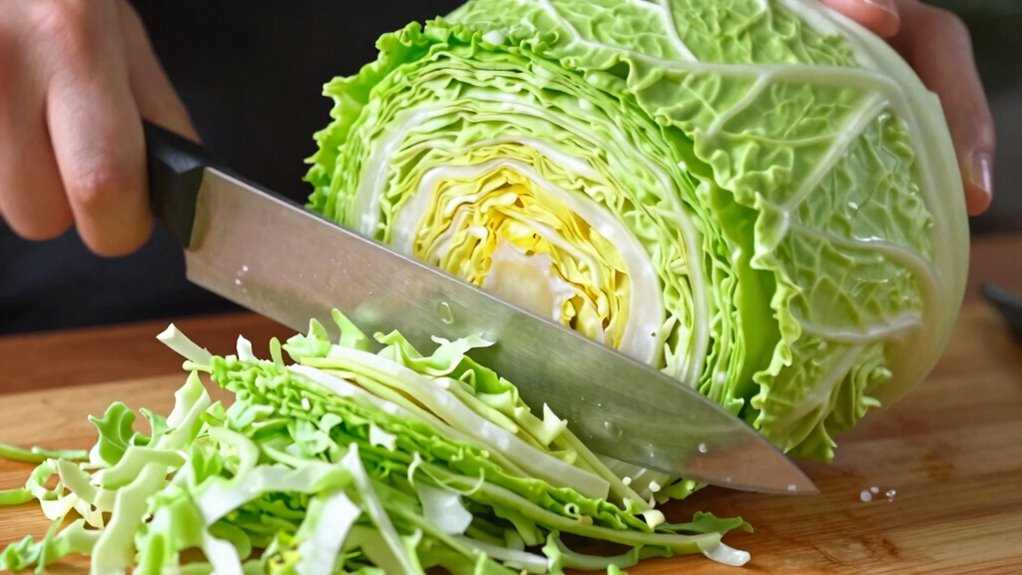 slice cabbage finely manually