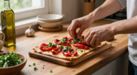 Crostone Di Pane Con Peperoni, Aglio E Prezzemolo